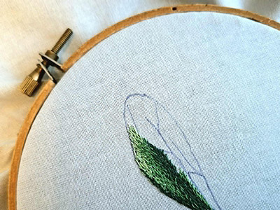 A photo of embroidery in progress by Janine Worthington