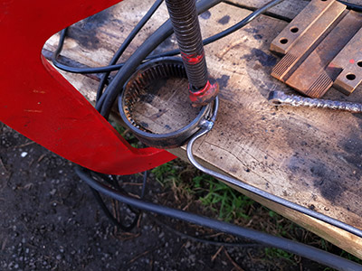 Flagpole welding in process at McKinleyRd Creatives by Graham Hughes.